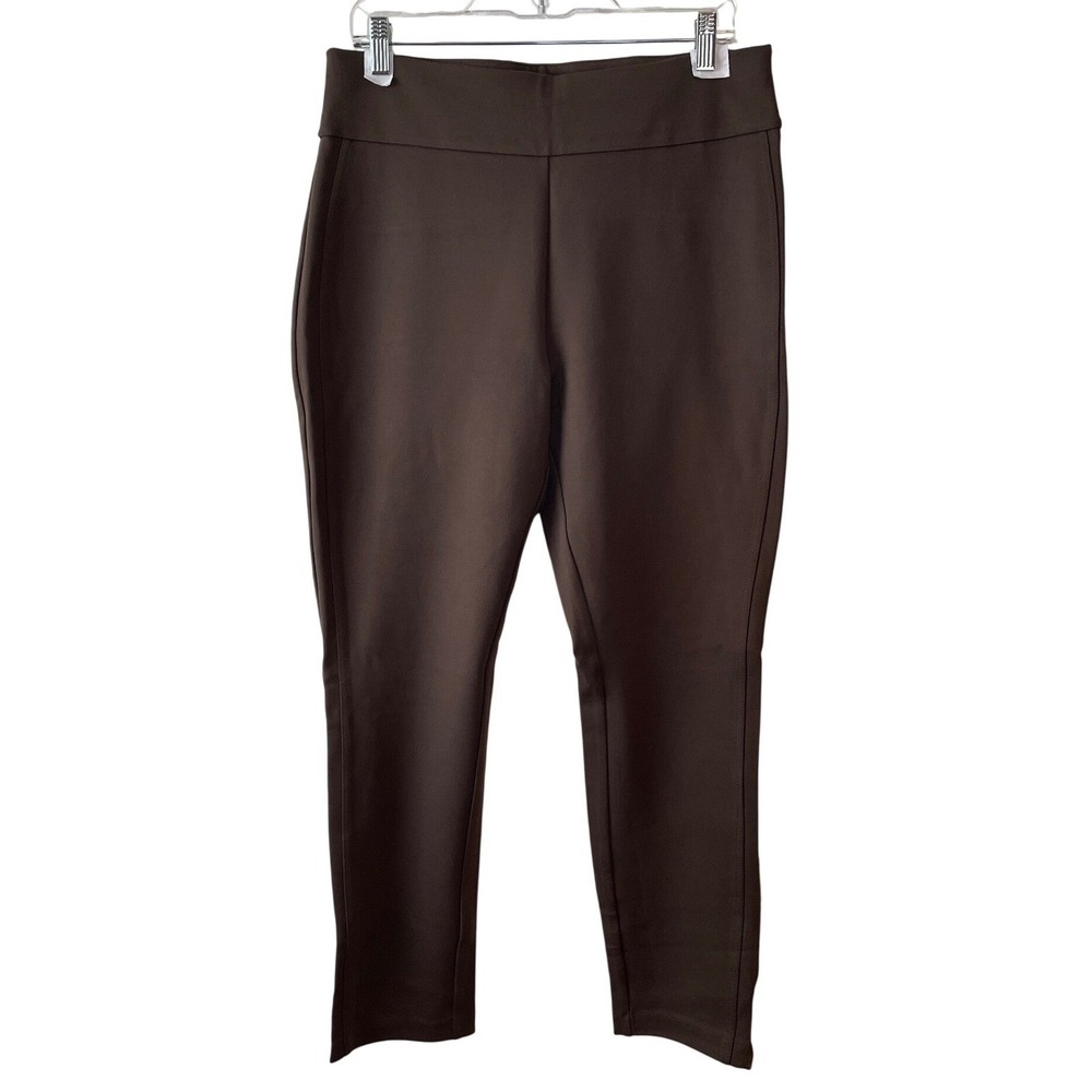 Express Ponte Knit Pants Women's Large Brown Ankle Slit Pull On Slim Stretch New
